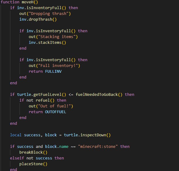 Imagem do Código em LUA para Quarry Computercraft